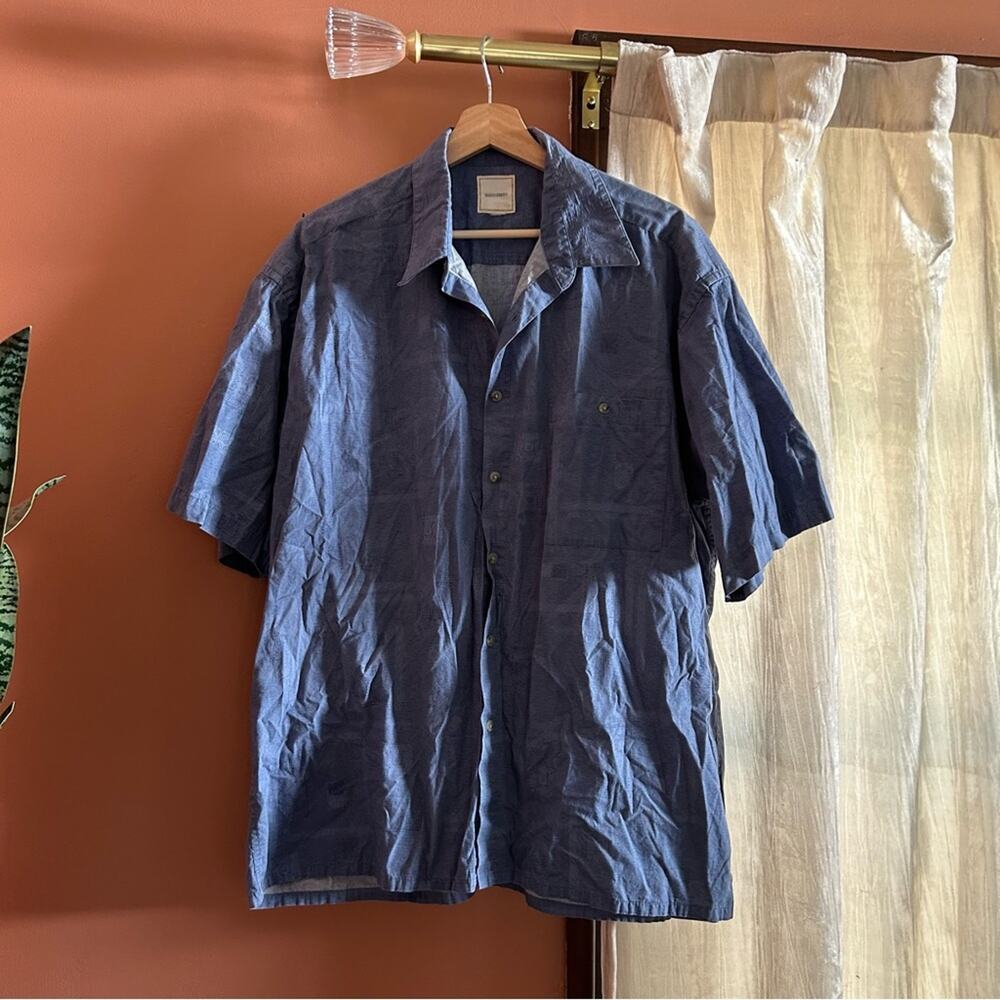 Saddlebred Short Sleeve Polo Button Down Shirt Collar Blue Pattern‎ Size XXL